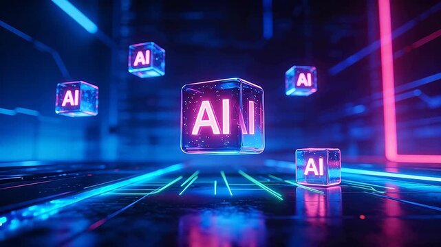 AI cubes in neon digital space