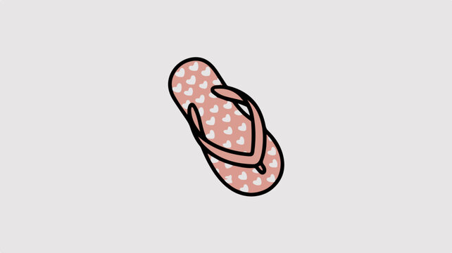 Pink patterned flip flop sandal with white hearts on grey background