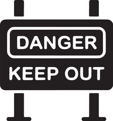 Fototapeta premium Danger keep out warning sign with 2 posts in flat black vector illustration style icon set