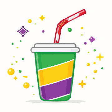 Mardi Gras Drink Cup with Straw and Confetti