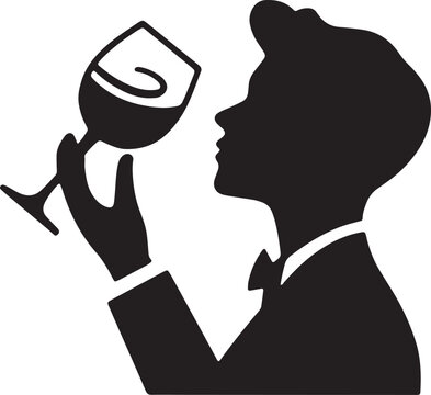 Man tasting wine 1 glass silhouette icon for professional sommelier and dining services