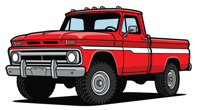 Classic Red Vintage Pickup Truck Illustration for Off Road and Retro Automotive Design