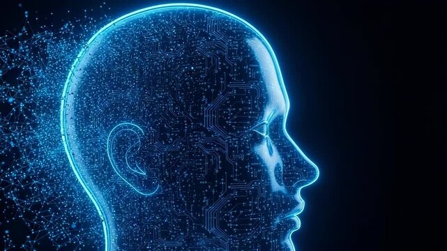 Glowing Digital Profile Of Human Head Ai Neural Networks Against Black Background With Digital Connections Radiating Outwards For Technology Science Applications
