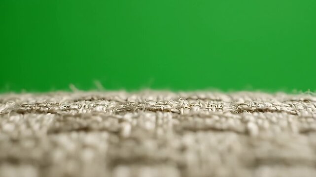 Extreme close-up macro shot of textured woven fabric with a blurred green background detailed surface