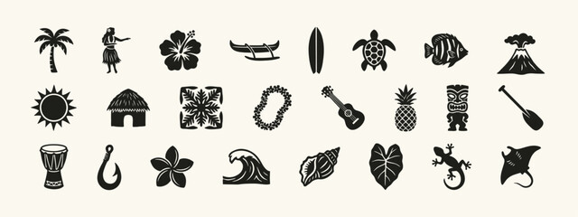 Set of Hawaiian Culture and Tropical Island Icons © thetwelvesense