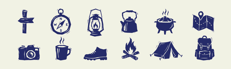 Hand-drawn Camping and Hiking Icons Set © thetwelvesense