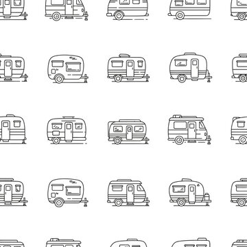 Camper Van & Caravan Icons Seamless Pattern