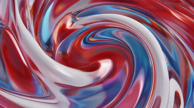 Red, white and blue abstract swirl animation with glossy liquid motion and colorful flowing shapes. Modern background design suitable for creative projects, presentations, and motion graphics.
