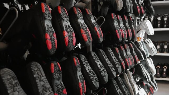 Snowboard boots drying on rack in ski resort rental shop equipment maintenance and winter sports service facility indoors.