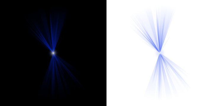 Blue astrophysical pulsar radiation beams and cosmic energy rays visualization on black background