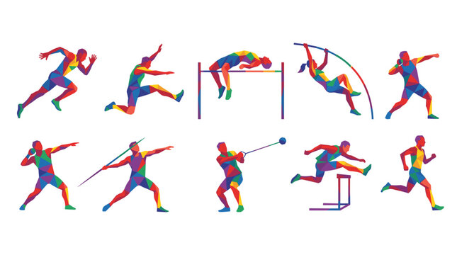 Dynamic Track and Field Athletes Collection with Abstract Geometric Colorful Design