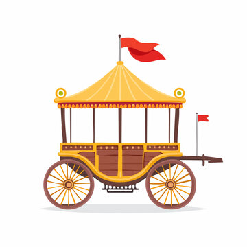 Vintage Circus Wagon with Yellow Canopy and Red Flags