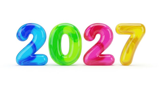 Colorful 3D Numbers 2027 on White Background