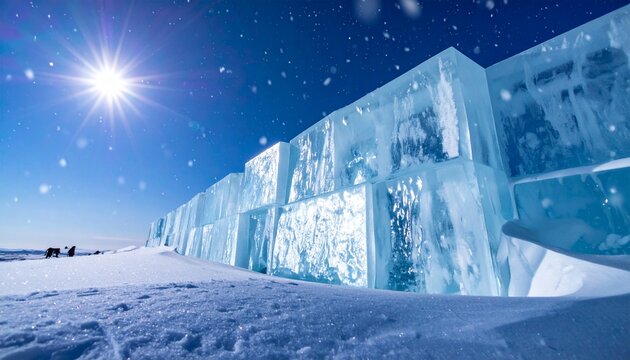 Ice Hotel Structure in Snowy Landscape.