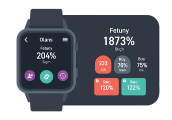 A smartwatch displaying various statistics on its screen and a connected device © Kuisdi