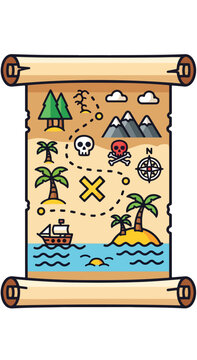 A cartoon treasure map on a scroll