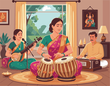 tabla classic music instrument performer hand drawn vector illustration clipart