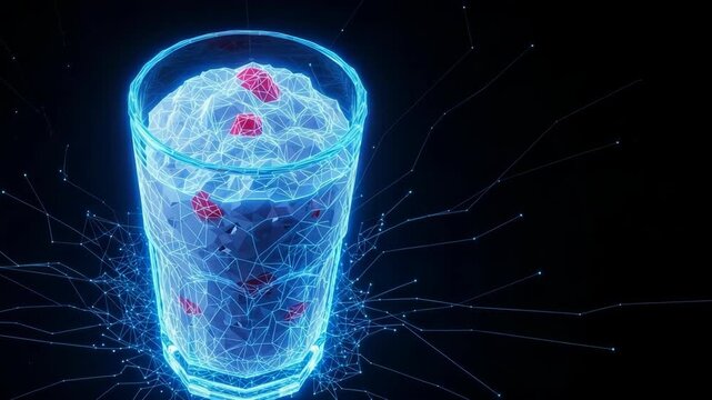 Glowing Glass Of Dessert Appears In Futuristic Abstract Digital Illustration Against Dark Background That Looks Like Outer Space Concepts Such As Technology Data Innovation For Creat