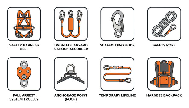 Collection of Personal Protective Equipment for Working at Heights Safety Gear