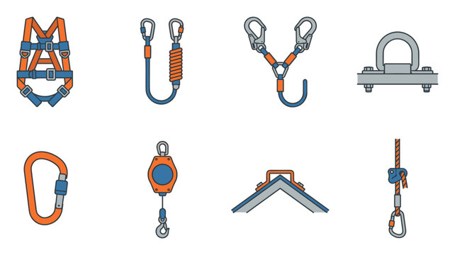 Collection of Fall Protection Safety Gear for Height Work and Industrial Safety Applications