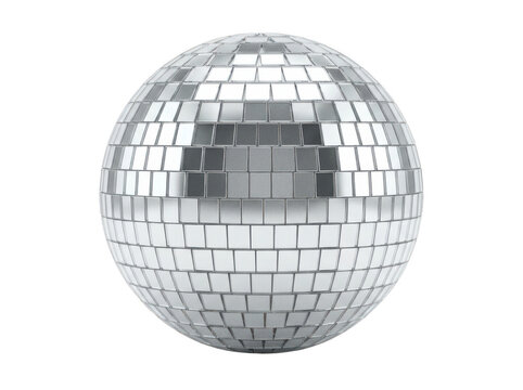 Shining silver mirrored disco ball reflecting light for retro party events isolated transparent background image