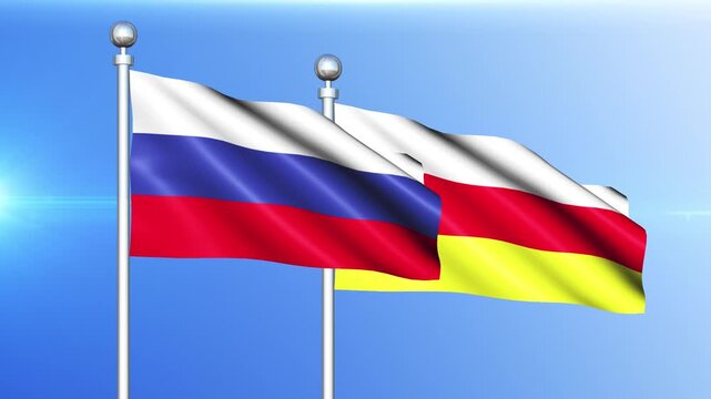 Russia and North Ossetia National Flag Waving on Pole Loop