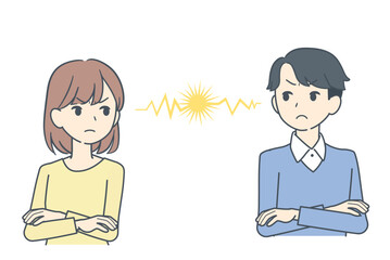 Fototapeta premium 睨み合う若い男女のイラスト