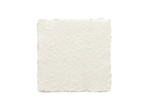 Square piece of cream handmade paper with rough torn edges and fibrous texture isolated transparent background image