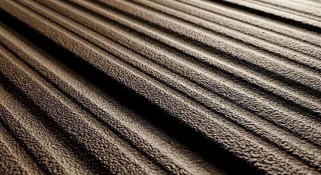 Rhythmic diagonal line pattern with sand texture effect and dramatic perspective for industrial surface design and architectural background concepts in warm sepia and dark shadow color variations.