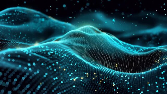 Dynamic data flow and energy waves create a futuristic background for digital concepts in a virtual space setting