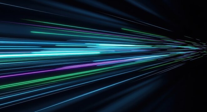 A vibrant abstract image of colorful neon lights speeding through space