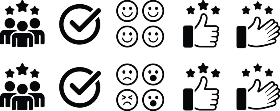 Customer, satisfaction icon set with editable stroke symbols, review client support service concept, modern vector illustration design.