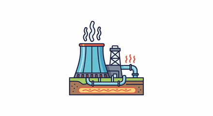 Fototapeta premium Modern Industrial Power Plant Generating Sustainable Energy with Cooling Towers and Underground Heat Exchange Systems Illustration