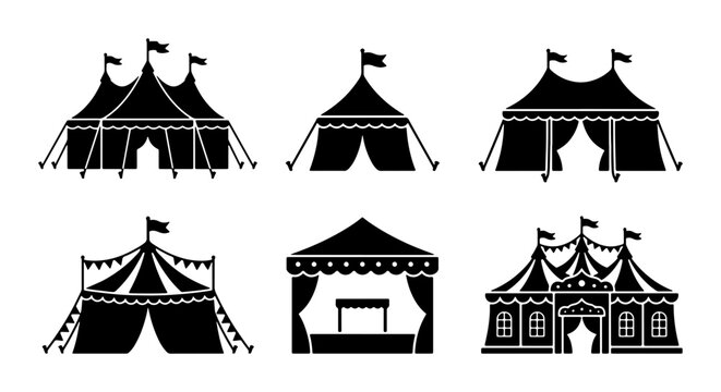 Circus Tent Silhouette Set - Vintage Carnival Big Top and Festival Pavilion Icons
