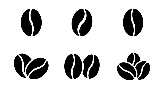 Coffee Bean Silhouette Set - Roasted Arabica and Robusta Grain Vector Icons
