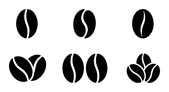 Coffee Bean Silhouette Set - Roasted Arabica and Robusta Grain Vector Icons
