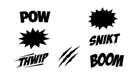 Comic Book Action Sound Effects Set - Superhero Fight Onomatopoeia and Burst Silhouettes  © Mohammad