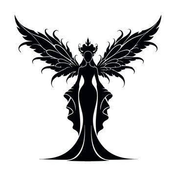 Fairy Queen Crowned Magical Wings Fantasy Silhouette Illustration