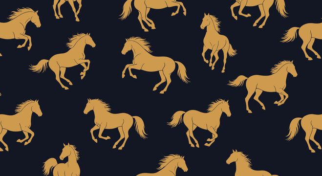 Golden Horse Racing Pattern Royal Ascot Equestrian Vector Illustration