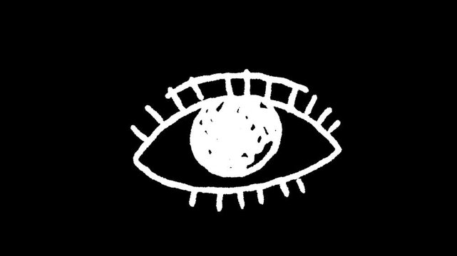 Intriguing Gaze: A stark and compelling illustration of a singular eye, drawn in bold lines against a deep black backdrop, creates a sense of profound observation and introspection.