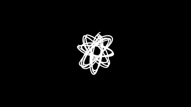 Abstract Atom Design: An artistic representation of an atom, featuring a series of white scribbled lines against a dark background, evoking a sense of scientific exploration and cosmic wonder.