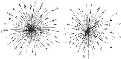 Fototapeta premium Festive hand drawn fireworks bursts and stars doodle elements vector illustration for holiday event background design.
