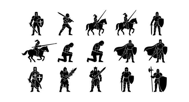 Medieval Knight Silhouette Set Vector Illustration