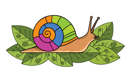 A snail with a colorful shell on green leaves © Kuisdi