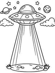 Fototapeta premium UFO Landing: A captivating illustration of a UFO descending to Earth. Capturing the awe-inspiring concept of extraterrestrial contact and the mysteries of space