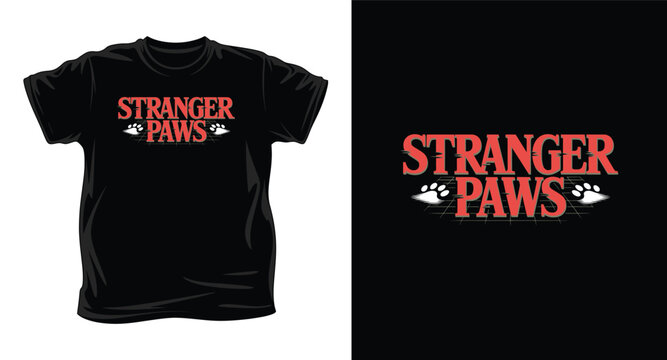 Stranger paws logo on black tshirt