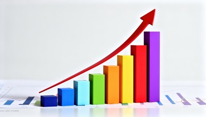 Obraz premium Uptrend in Financial Success: A vibrant bar chart illustrating a strong, upward trajectory, symbolizing financial growth and positive business performance.