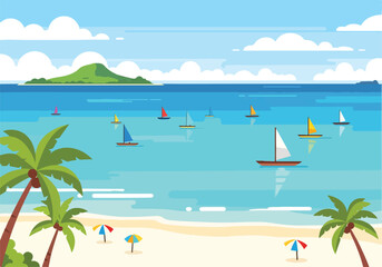 Obraz premium A serene beach scene with sailboats