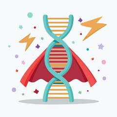 Fototapeta premium Superhero DNA Strand with Cape and Lightning Bolts