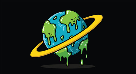 Obraz premium Melting Planet Earth with Ring Climate Change Concept.